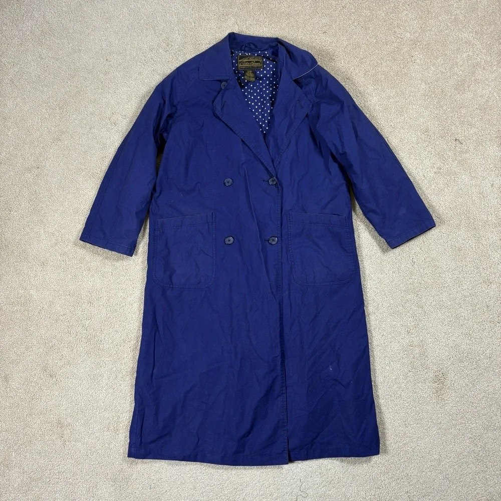 Eddie Bauer Womens Purple Trench Coat Size S P Button Front Polka Dot Lining